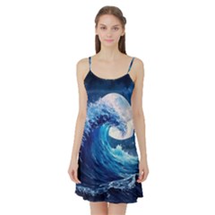 Tsunami Waves Ocean Sea Nautical Nature Water Moon Satin Night Slip by Jancukart