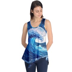 Tsunami Waves Ocean Sea Nautical Nature Water Moon Sleeveless Tunic by Jancukart