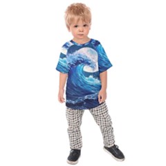 Tsunami Waves Ocean Sea Nautical Nature Water Moon Kids  Raglan Tee