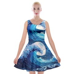 Tsunami Waves Ocean Sea Nautical Nature Water Moon Velvet Skater Dress