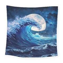 Tsunami Waves Ocean Sea Nautical Nature Water Moon Square Tapestry (large) by Jancukart