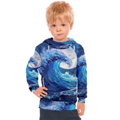 Tsunami Waves Ocean Sea Nautical Nature Water Moon Kids  Hooded Pullover