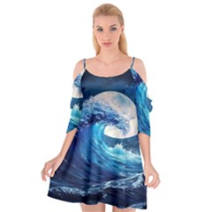 Tsunami Waves Ocean Sea Nautical Nature Water Moon Cutout Spaghetti Strap Chiffon Dress