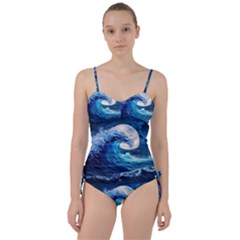 Tsunami Waves Ocean Sea Nautical Nature Water Moon Sweetheart Tankini Set by Jancukart