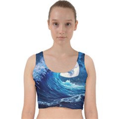 Tsunami Waves Ocean Sea Nautical Nature Water Moon Velvet Racer Back Crop Top