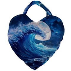 Tsunami Waves Ocean Sea Nautical Nature Water Moon Giant Heart Shaped Tote by Jancukart