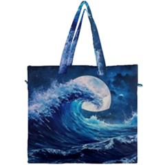 Tsunami Waves Ocean Sea Nautical Nature Water Moon Canvas Travel Bag by Jancukart