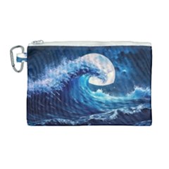 Tsunami Waves Ocean Sea Nautical Nature Water Moon Canvas Cosmetic Bag (large) by Jancukart