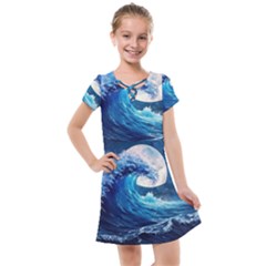 Tsunami Waves Ocean Sea Nautical Nature Water Moon Kids  Cross Web Dress