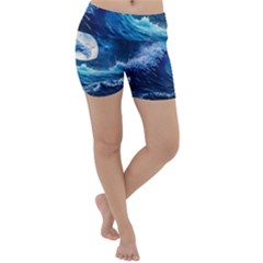 Tsunami Waves Ocean Sea Nautical Nature Water Moon Lightweight Velour Yoga Shorts by Jancukart