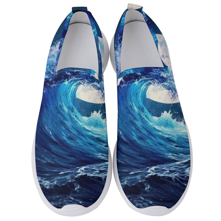 Tsunami Waves Ocean Sea Nautical Nature Water Moon Men s Slip On Sneakers