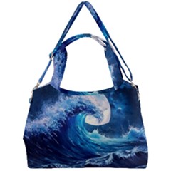 Tsunami Waves Ocean Sea Nautical Nature Water Moon Double Compartment Shoulder Bag by Jancukart