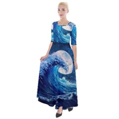 Tsunami Waves Ocean Sea Nautical Nature Water Moon Half Sleeves Maxi Dress