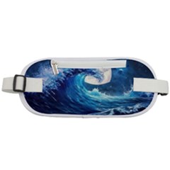 Tsunami Waves Ocean Sea Nautical Nature Water Moon Rounded Waist Pouch by Jancukart