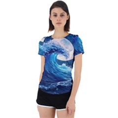 Tsunami Waves Ocean Sea Nautical Nature Water Moon Back Cut Out Sport Tee by Jancukart