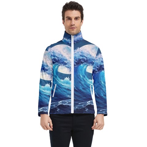 Tsunami Waves Ocean Sea Nautical Nature Water Moon Men s Bomber Jacket by Jancukart