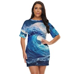 Tsunami Waves Ocean Sea Nautical Nature Water Moon Just Threw It On Dress