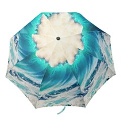 Tsunami Waves Ocean Sea Nautical Nature Water Art Ai Generated Folding Umbrellas by Jancukart