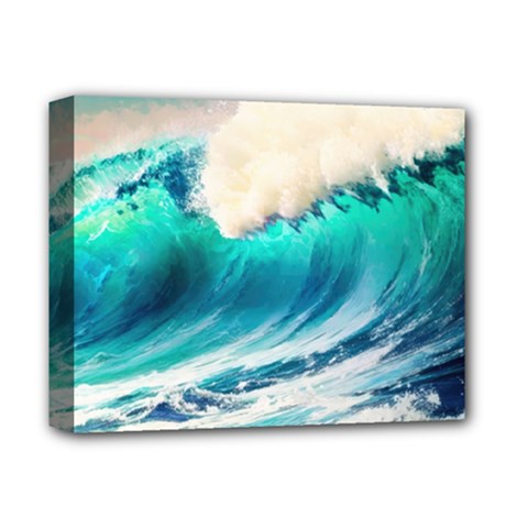 Tsunami Waves Ocean Sea Nautical Nature Water Art Ai Generated Deluxe Canvas 14  X 11  (stretched)