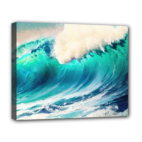 Tsunami Waves Ocean Sea Nautical Nature Water Art Ai Generated Deluxe Canvas 20  X 16  (stretched)