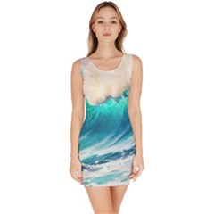 Tsunami Waves Ocean Sea Nautical Nature Water Art Ai Generated Bodycon Dress by Jancukart