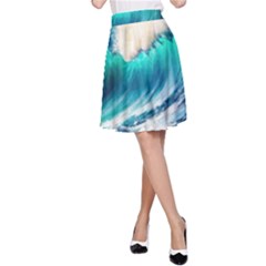 Tsunami Waves Ocean Sea Nautical Nature Water Art Ai Generated A-line Skirt by Jancukart