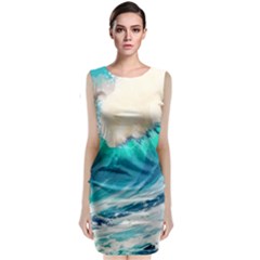 Tsunami Waves Ocean Sea Nautical Nature Water Art Ai Generated Classic Sleeveless Midi Dress