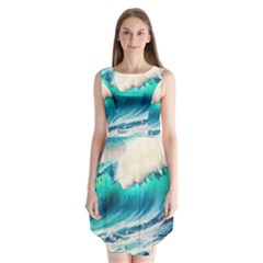 Tsunami Waves Ocean Sea Nautical Nature Water Art Ai Generated Sleeveless Chiffon Dress  