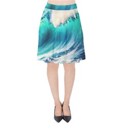 Tsunami Waves Ocean Sea Nautical Nature Water Art Ai Generated Velvet High Waist Skirt by Jancukart