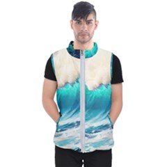 Tsunami Waves Ocean Sea Nautical Nature Water Art Ai Generated Men s Puffer Vest