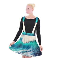 Tsunami Waves Ocean Sea Nautical Nature Water Art Ai Generated Suspender Skater Skirt by Jancukart