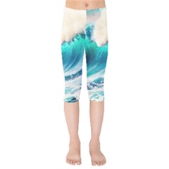 Tsunami Waves Ocean Sea Nautical Nature Water Art Ai Generated Kids  Capri Leggings 