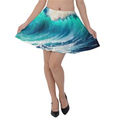 Tsunami Waves Ocean Sea Nautical Nature Water Art Ai Generated Velvet Skater Skirt