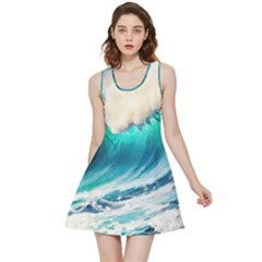 Tsunami Waves Ocean Sea Nautical Nature Water Art Ai Generated Inside Out Reversible Sleeveless Dress by Jancukart