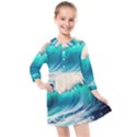 Tsunami Waves Ocean Sea Nautical Nature Water Art Ai Generated Kids  Quarter Sleeve Shirt Dress View1