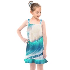 Tsunami Waves Ocean Sea Nautical Nature Water Art Ai Generated Kids  Overall Dress by Jancukart