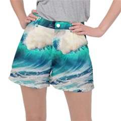 Tsunami Waves Ocean Sea Nautical Nature Water Art Ai Generated Women s Ripstop Shorts