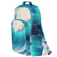 Tsunami Waves Ocean Sea Nautical Nature Water Art Ai Generated Double Compartment Backpack by Jancukart