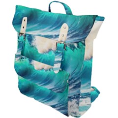 Tsunami Waves Ocean Sea Nautical Nature Water Art Ai Generated Buckle Up Backpack