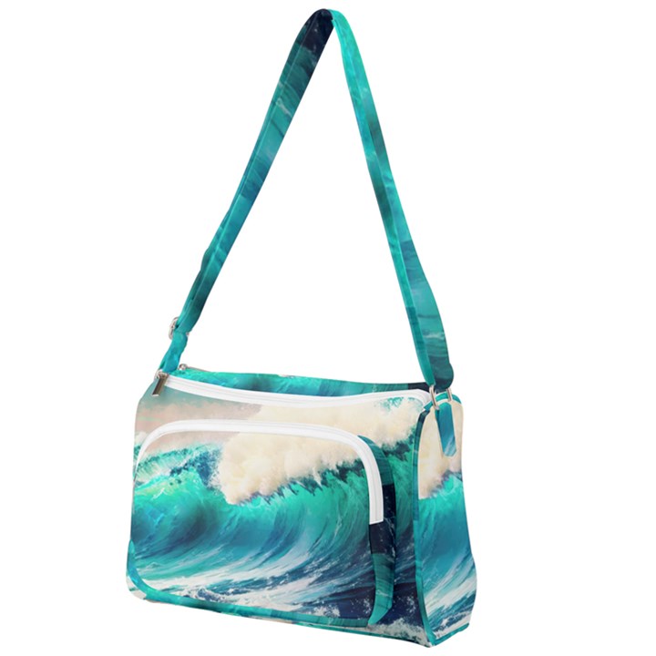 Tsunami Waves Ocean Sea Nautical Nature Water Art Ai Generated Front Pocket Crossbody Bag