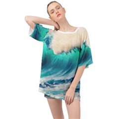 Tsunami Waves Ocean Sea Nautical Nature Water Art Ai Generated Oversized Chiffon Top by Jancukart