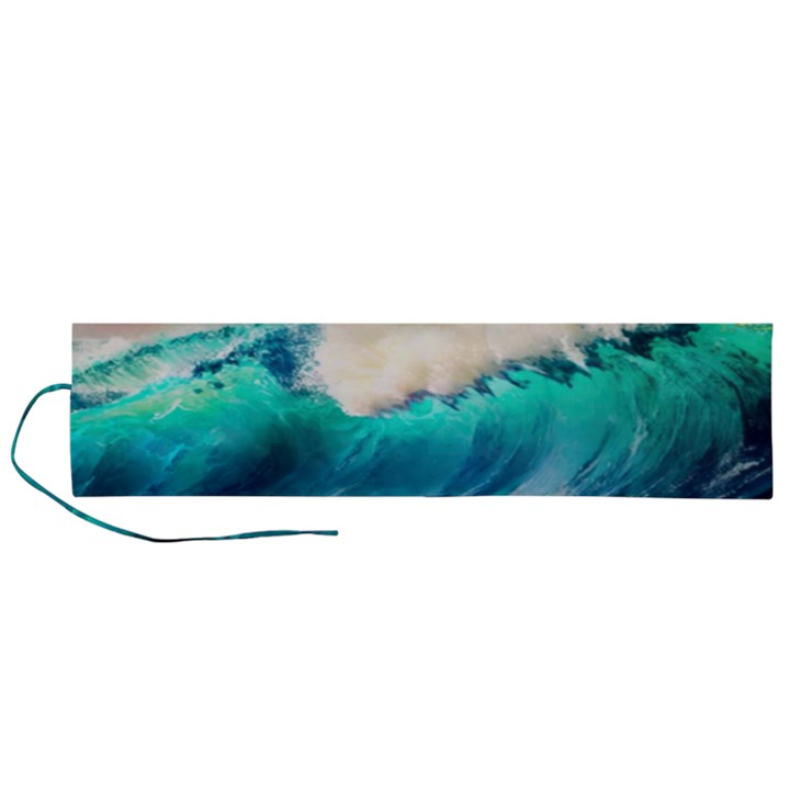 Tsunami Waves Ocean Sea Nautical Nature Water Art Ai Generated Roll Up Canvas Pencil Holder (L)