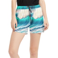 Tsunami Waves Ocean Sea Nautical Nature Water Art Ai Generated Women s Runner Shorts by Jancukart