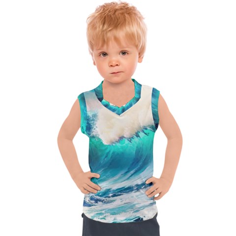 Tsunami Waves Ocean Sea Nautical Nature Water Art Ai Generated Kids  Sport Tank Top by Jancukart