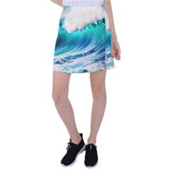 Tsunami Waves Ocean Sea Nautical Nature Water Art Ai Generated Tennis Skirt by Jancukart