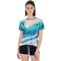 Tsunami Waves Ocean Sea Nautical Nature Water Art Ai Generated Open Back Sport Tee by Jancukart