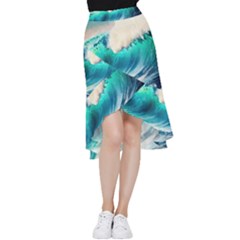 Tsunami Waves Ocean Sea Nautical Nature Water Art Ai Generated Frill Hi Low Chiffon Skirt by Jancukart