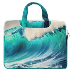 Tsunami Waves Ocean Sea Nautical Nature Water Art Ai Generated Macbook Pro 13  Double Pocket Laptop Bag