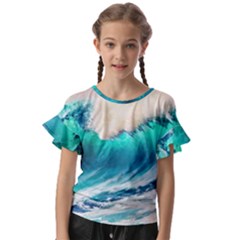 Tsunami Waves Ocean Sea Nautical Nature Water Art Ai Generated Kids  Cut Out Flutter Sleeves by Jancukart