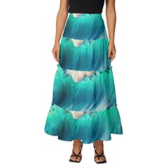 Tsunami Waves Ocean Sea Nautical Nature Water Art Ai Generated Tiered Ruffle Maxi Skirt by Jancukart